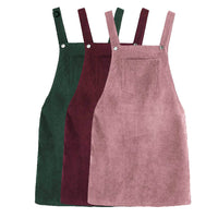 Women Sleeveless Pocket Retro Corduroy Dress