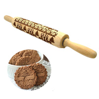 Biscuit Baking Cookies Wood Embossing Rolling Pin