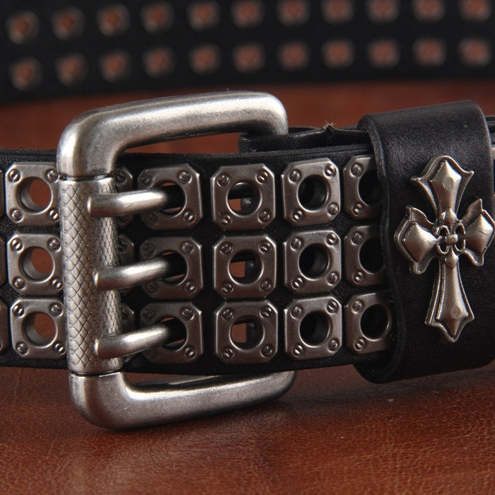 Metal Pin Buckle Rivet Punk Leather Men Belt