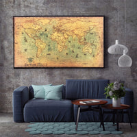 Vintage Home Decor Retro Nautical World Map