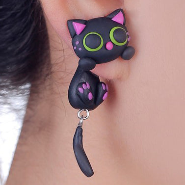 Handmade 3d Cat Stud Earrings