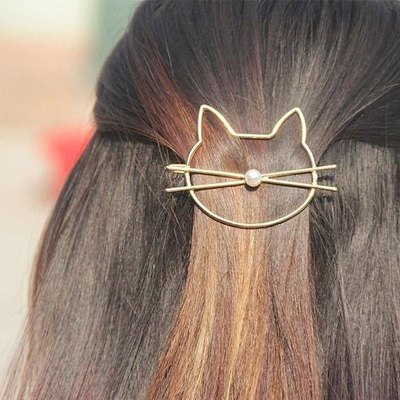 Cat Pearl Hair Clip Glod & Silver Color